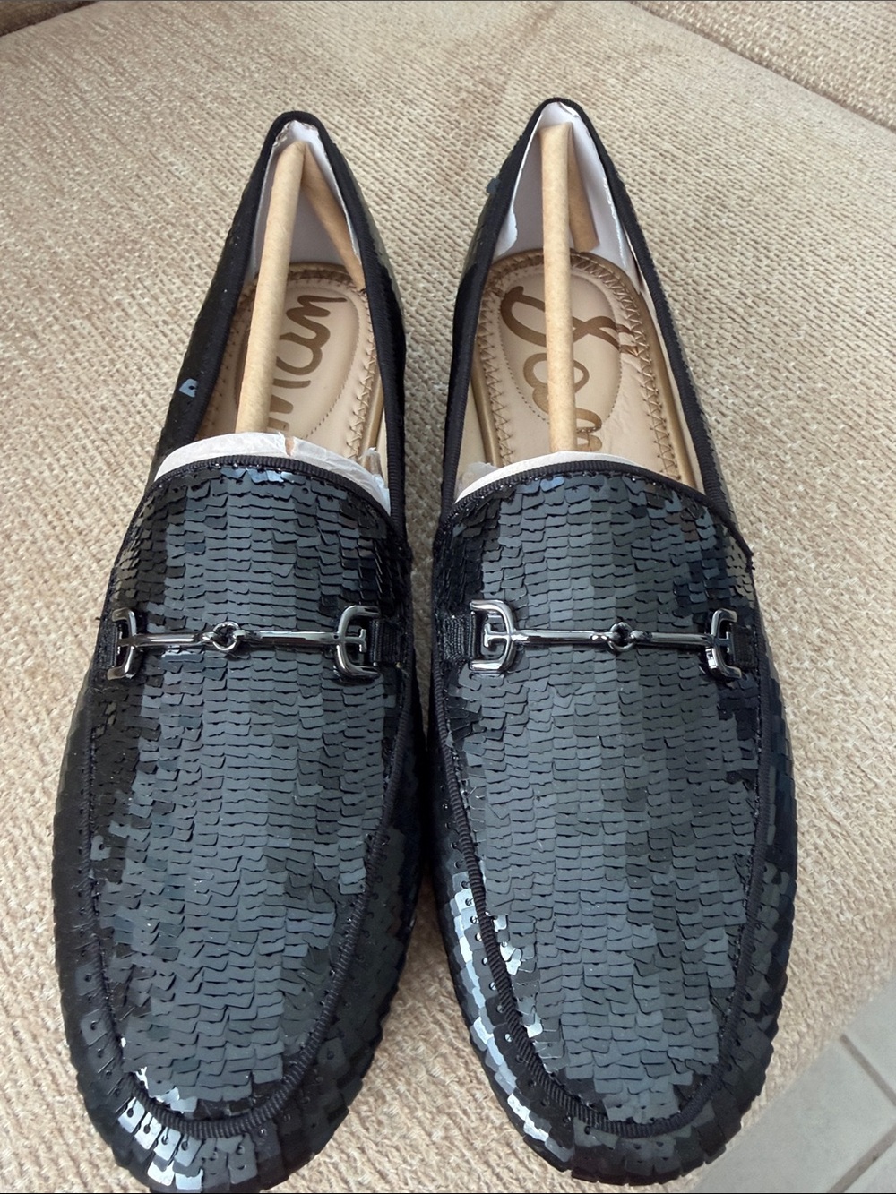 Sam Edelman Black Sequin Loafers with Silver Horsebit